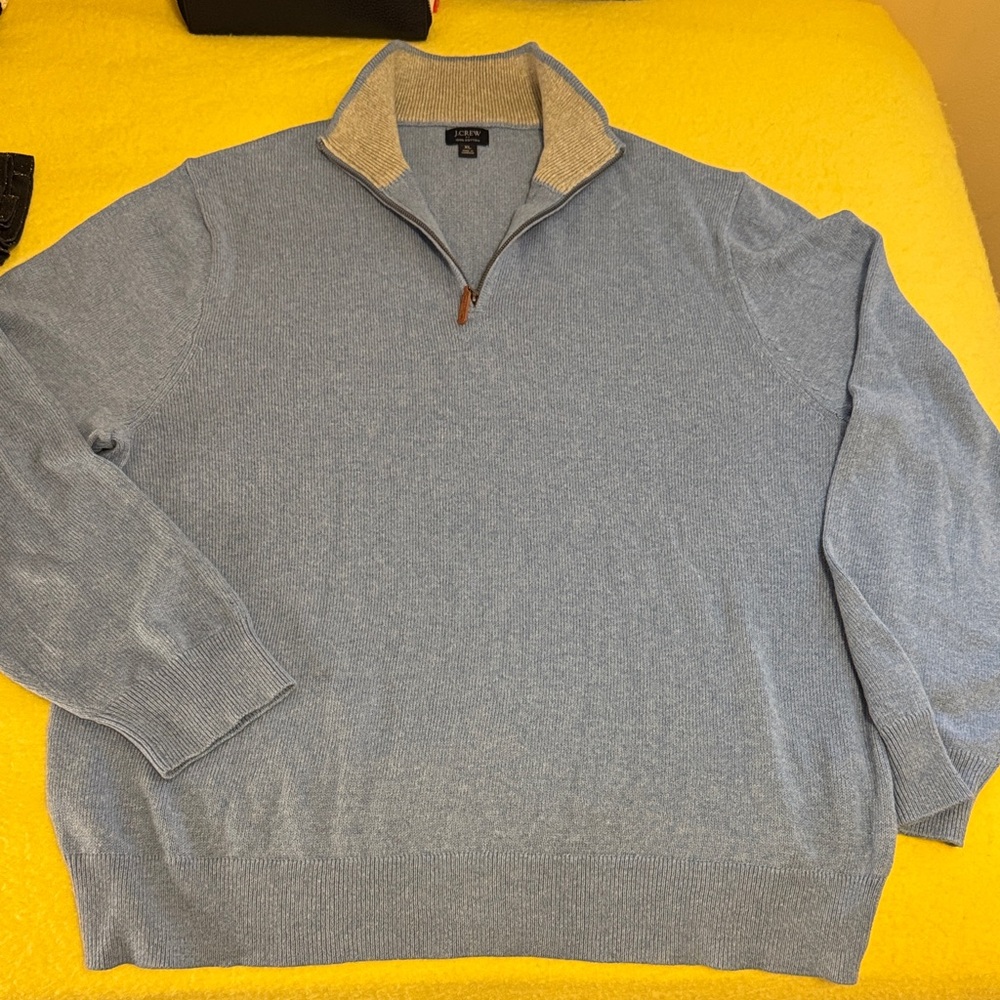 J.Crew, Cotton Men's Blue quarter-zip sweater, size XL, made in Cambodia